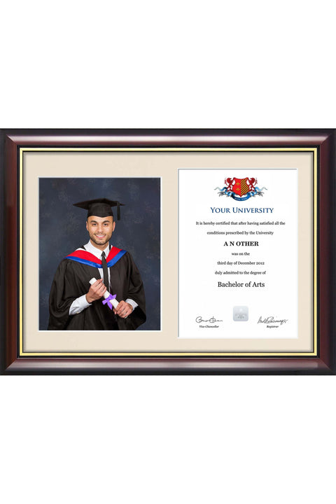 Dual Grad Photo & Degree/Cert Frame - Traditional Style