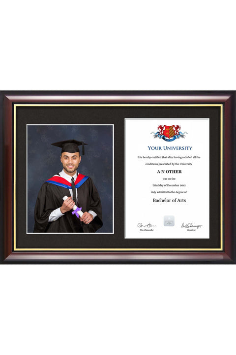 Dual Grad Photo & Degree/Cert Frame - Traditional Style